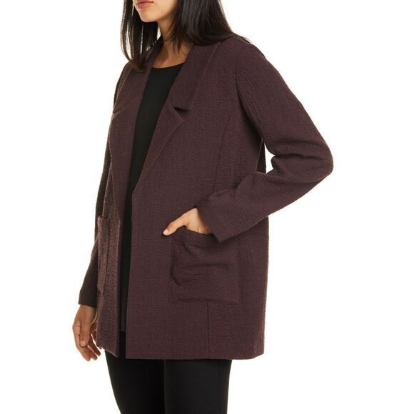 New! EILEEN FISHER Women's Textured Oversized Jacket Blazer Open-Front Casis - Picture 2 of 6